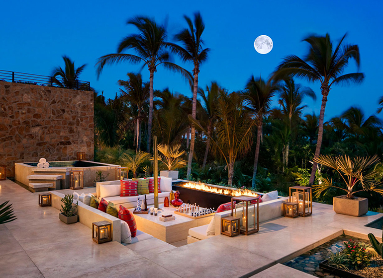 One & Only Palmilla fire pit seating area night